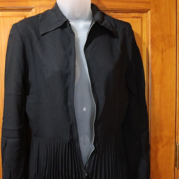 Vintage Black Pleated Mini Shirtdress Zipper Front 60s 70s Chic Academic - Picture 5 of 13